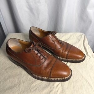 Tanino Crisci Men's Brown Handmade Leather Cap Toe Oxford Dress Shoes Italy Sz 8